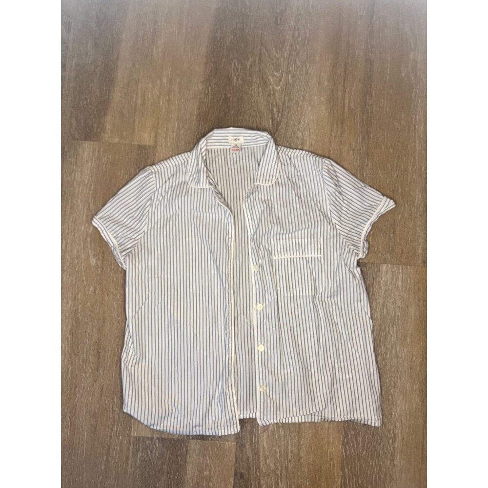 J.Crew Striped Button-Down Pajama Top / Coastal Chic Blouse - Size M - Picture 5 of 7